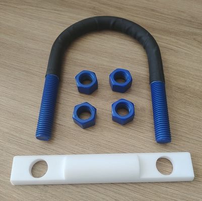 M6, M8, M10, M12, M14, M16 PTFE kaplama U-bolt Polyshrink ile, 4 fındık ve yarı yuvarlak i-sütun